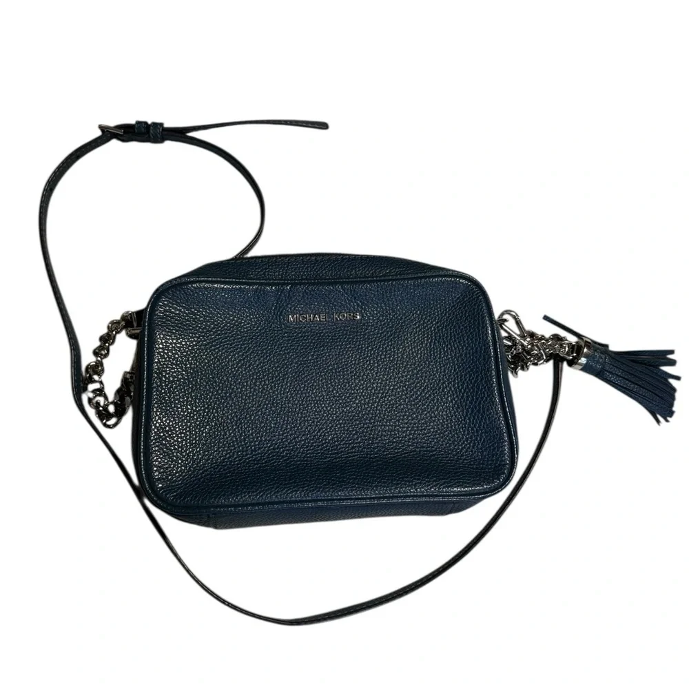 Michael kors Ginny teal pebbled leather camera bag crossbody silver hardware